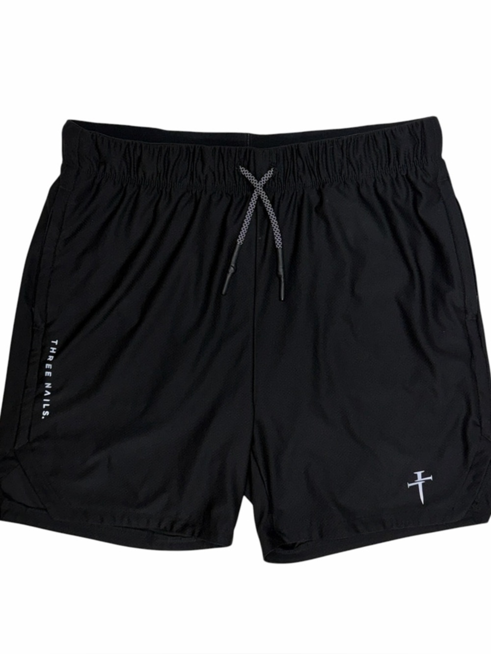 Three Nails Shorts Mens Large Black Lined Mesh Running 5" Athletic Gym Training